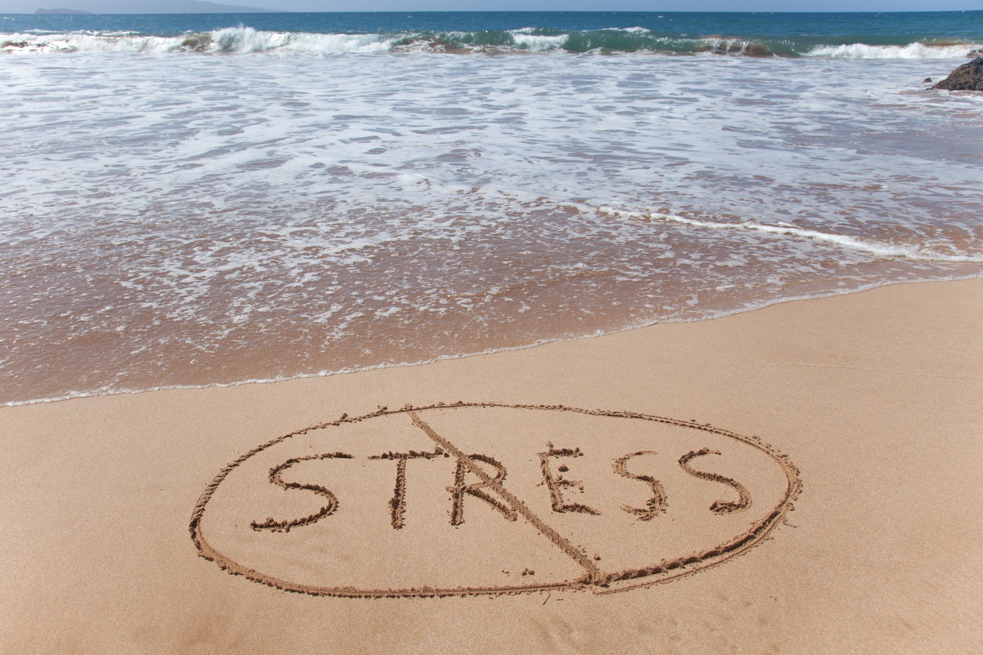 No stress! Written in sand on beach