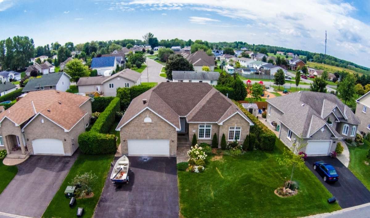 Residential neighborhood subdivision skyline Aerial shot (R) (S)