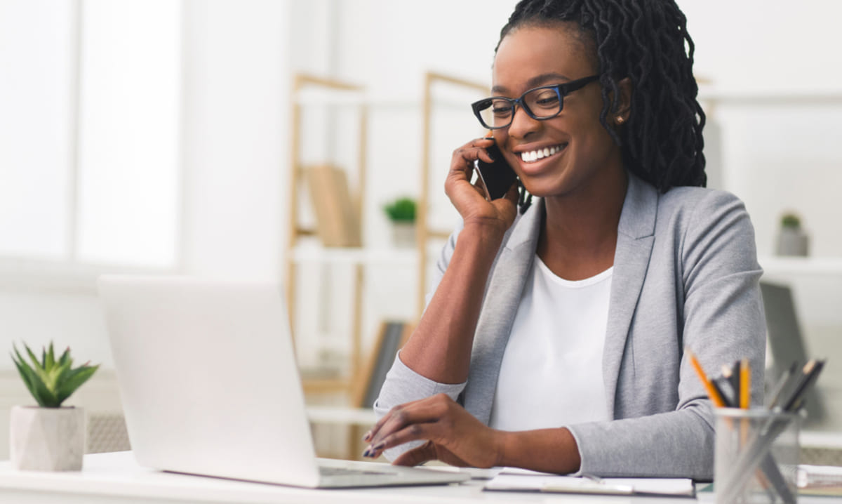 A businesswoman on a phone call, how to communicate with tenants concept