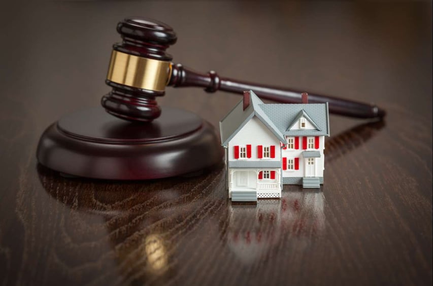 Gavel and Small Model House on Table (R) (S)